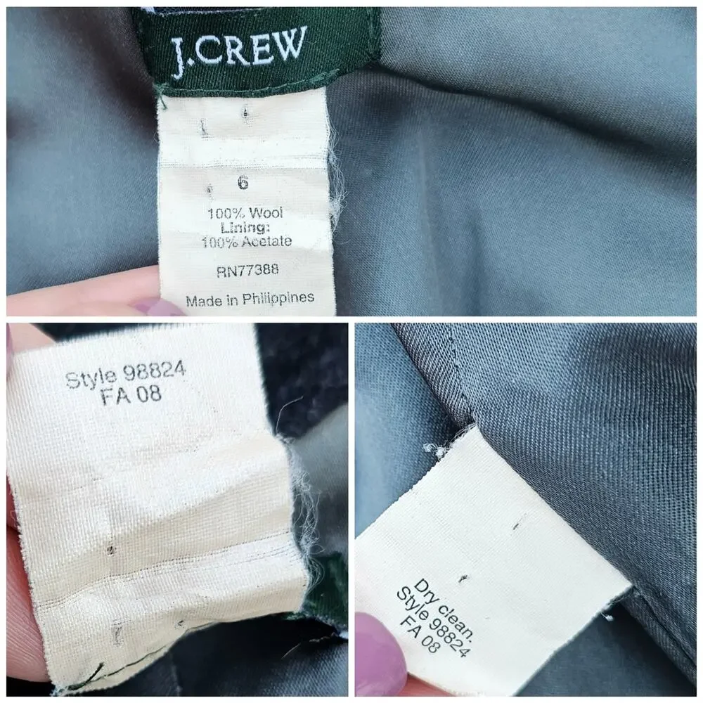 J.Crew Fiona Wool Tweed Ruffle Blazer Jacket Gray Charcoal Size 6 Pockets Preppy
